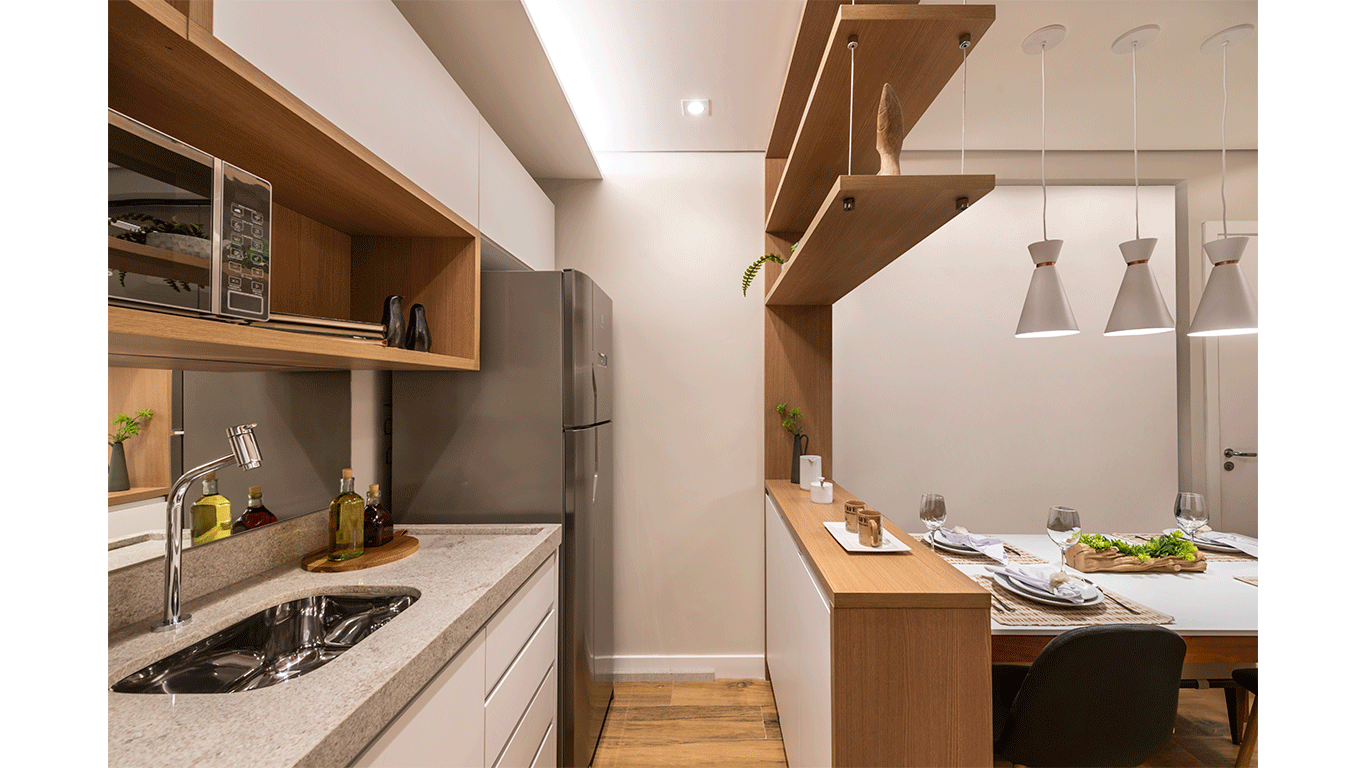 Cozinha e Sala do Apartamento Decorado