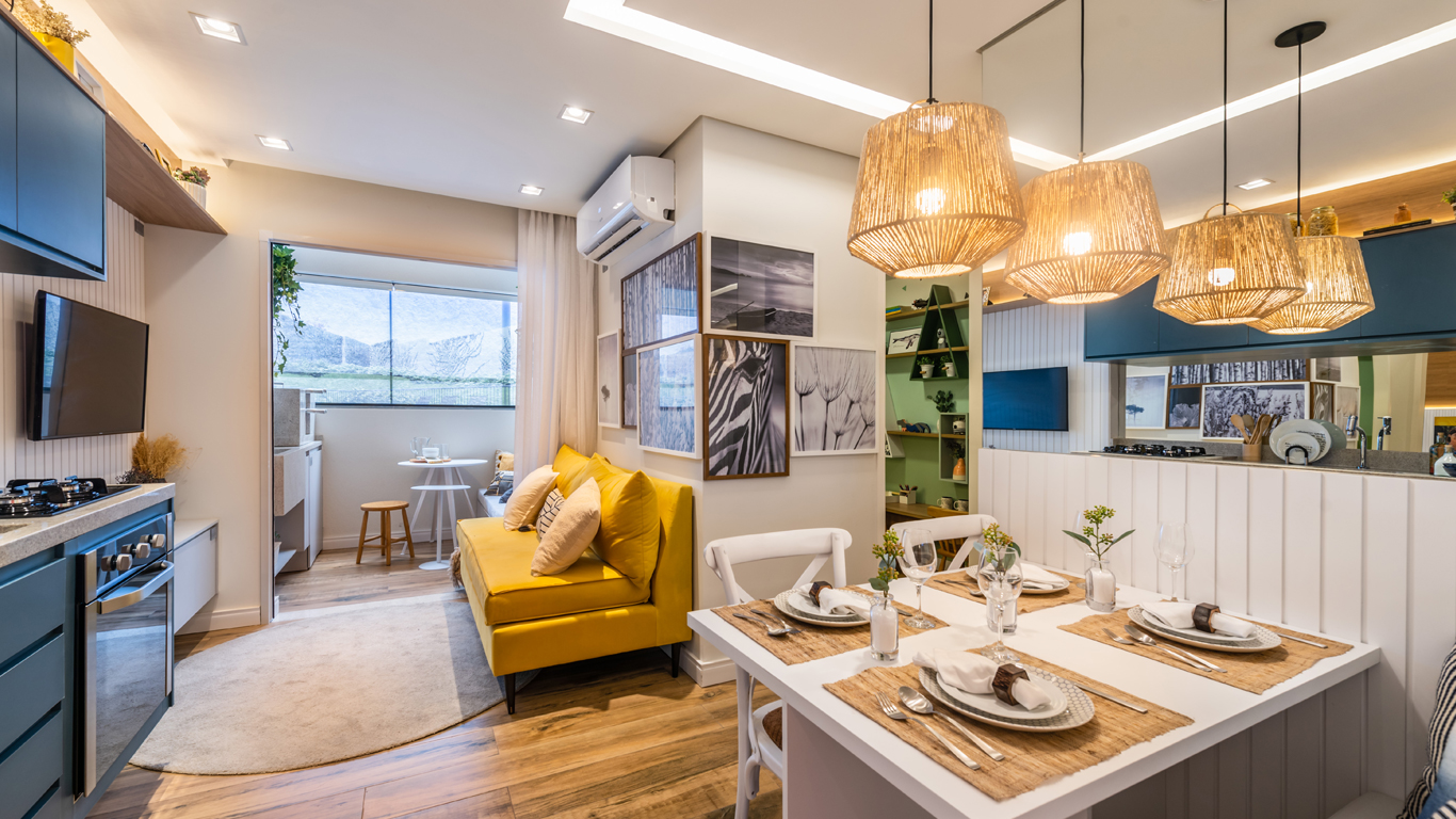 Cozinha, Salas e Varanda do Apartamento Decorado