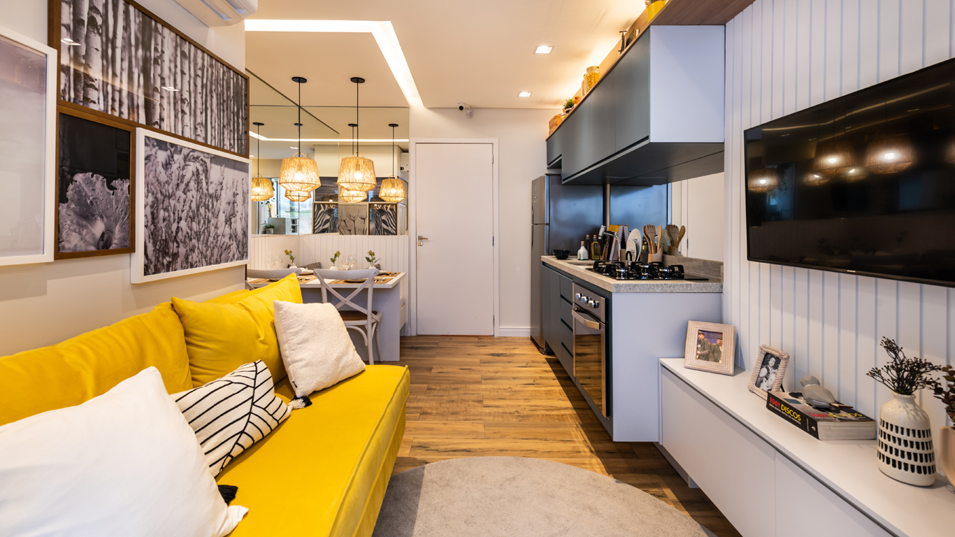 Cozinha e Salas do Apartamento Decorado
