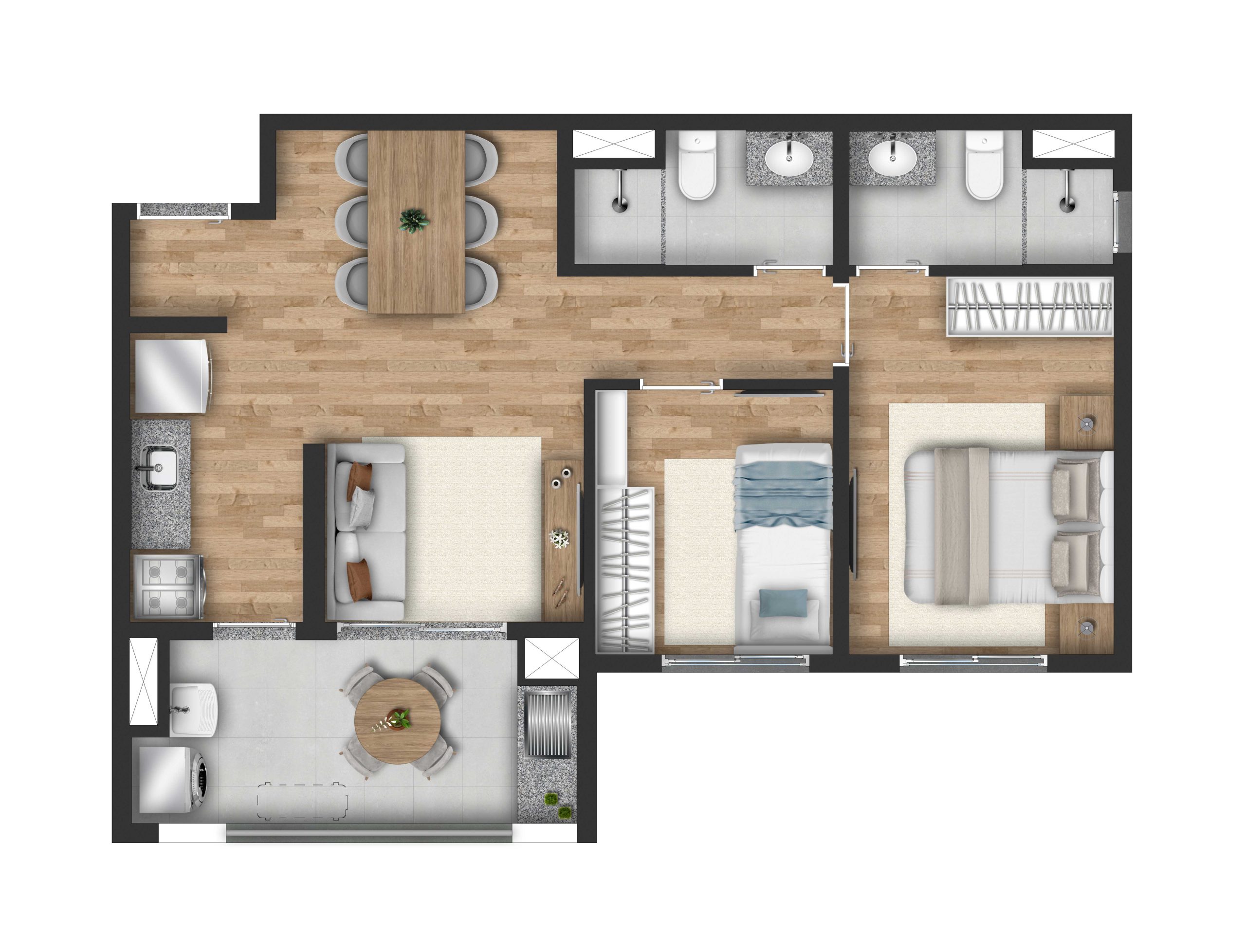 Planta de 52m²